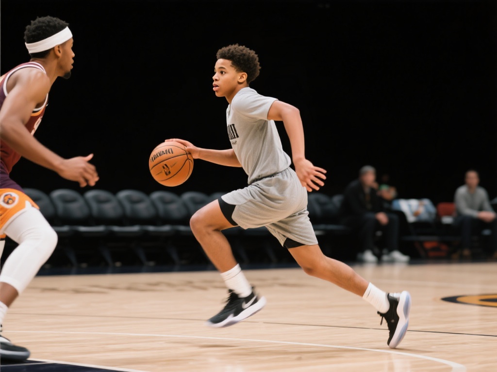 伊森持球强突,篮下腾飞双手暴扣制霸全场 速度与步伐控制:在突破过程中,伊森通过调